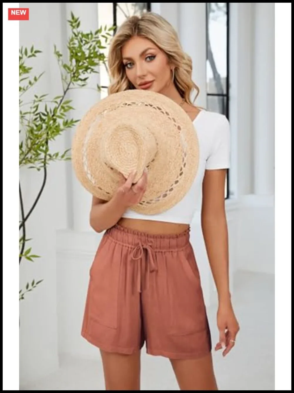 High Waisted Wide Leg Linen Blend Shorts with Pockets for Women Casual Summer